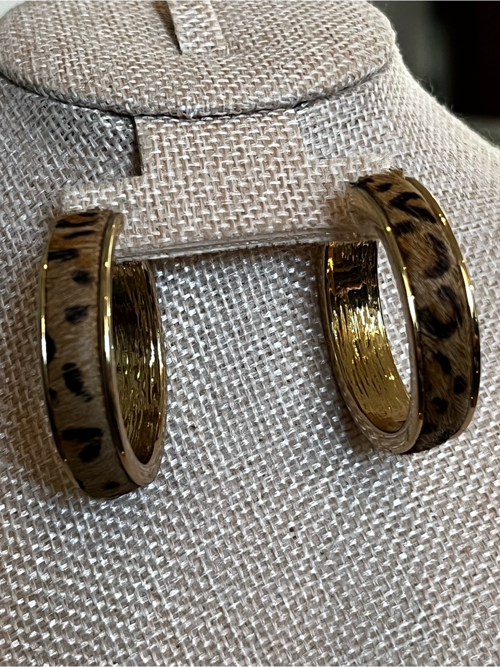 Nine West Calf Hair Gold-Tone Leopard Print Hoop Earrings - Women Jewelry